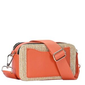 Helena Straw Crossbody Bag With Faux Leather Paneling